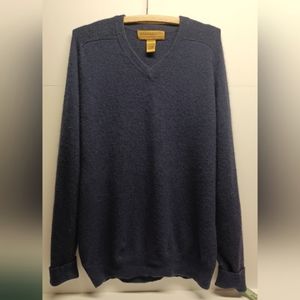 100% CASHMERE V-NECK SWEATER, NAVY BLUE, SIZE M/L